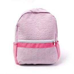 Pink Toddler Backpack Seersucker Soft Cotton School Bag USA Local Warehouse Kids Book Bags Boy Gril Pre-school Tote with Mesh Pockets D 2449