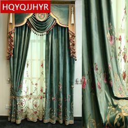 Green luxury villa high quality velvet embroidered curtains for living room Voile Curtain for Bedroom Window Treatment Drapes 240508