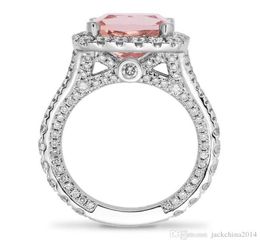 Choucong New Arrival Luxury Jewelry 925 Sterling Silver Cushion Shape Pink Sapphire CZ Diamond Wedding Band Ring for Wome3501344