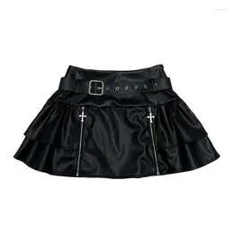 Skirts Spicy Girls Y2K Sexy Women's Skirt Subcultural Style Zipper Cake Short Leather