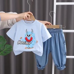 Clothing Sets 2024 Designer Baby Boy 18 Months Old Summer Clothes For Kids Bullhorn Monster Short Sleeve T-shirts And Pants Boys Outfits Set