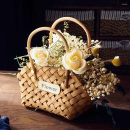 Vases Simple Aesthetic Quadrate Woven Basket Home Decor Flower Interior Ornament Modern Picnic Sundries Storage Gift