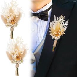 Decorative Flowers 2Pcs Boutonniere For Men Wedding Pocket With Pins Groom Groomsmen Boho Artificial Flower Mini Bouquet Fall Decor