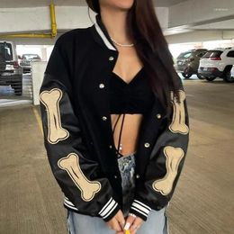 Women's Jackets Baseball Jacket Leather Sleeve Patchwork Hip-hop Bone Embroidery Autumn And Winter Thickened 2024 YDL38