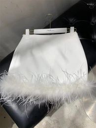 Skirts Spring And Summer Classic Style Feather Burr Stitching Skirt Short White For Women 2024