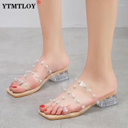 Slippers Summer Outer Wear Roman Temperament Square Head All-Match Mid-Heel Ladies Sandals Slides Zapatillas De Mujer