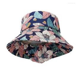 Berets Spring Summer Polyester Flower Print Bucket Hat Fisherman Outdoor Travel Sun Cap For Women 03