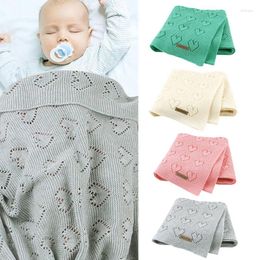 Blankets 100 80cm Summer Knitted Born Baby Heart Shaped Hollow Infants Swaddling Wraps Kids Bedding Blanket 4 Colors