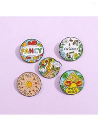 Brooches 5pcs Cartoon Dopamine Circle Sunflower Bee Mushroom House Creative Cute Backpack Button Clothing Metal Badge Birthday Gift