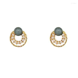 Stud Earrings Exquisite Double Layer Pearl Gold Multi Colour Crystal For Women Charming Lady Party Jewellery