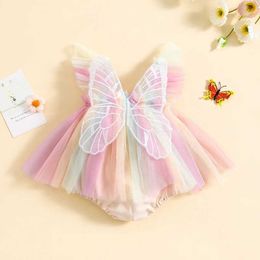 Rompers Newborn Baby Girl Romper Dress Butterfly Floral Sleeveless Tulle 1pc Mesh Bodysuit Jumpsuits Summer Clothes H240508