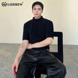 Men's Sweaters LUZHEN 2024 Fashion Elegant Solid Colour Brushed Short Sleeve Sweatshirt Pullover Slim Fit Trendy Knitted LZ2301