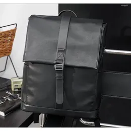 Backpack Fashion Men's High Quality Pu Leather Street Trend Bag Leisure Travel Simple Black Youth Laptop