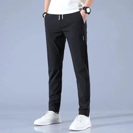 SpringSummer Y2k Mens Ice Silk Casual Pants Loose Large Size Thin Sports Elastic Breathable Straight Leg Pant 240428