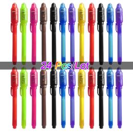 Invisible Ink Pen 24 PCS Spy Pen with UV Light Magic Marker for Secret MessageTreasure Box PrizesKids Party FavorsToys Gift 240425