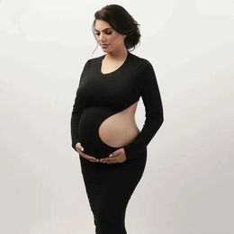 Maternity Dresses Stretchy Maternity Photography Dress Sexy Hollow Out Reveng Pregnant Belly Long Sleeved Dress Photo Studio Clothing T240509