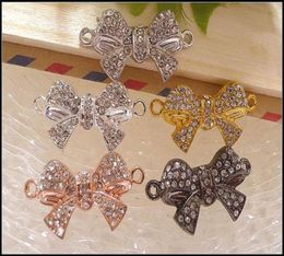 25PCS In 5 Colours NEW Metal Plated with Crystal Rhinestone Butterfly Bow Connector Sideways Beads For Making Bracelets Jewellery Fin6226018