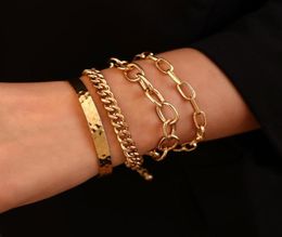 Link Chain Flashbuy Adjustable 4pcsset Punk Bangle Bracelets Sets Women Male Vintage Personality Gold Colour Set Jewellery Pulseira6206884