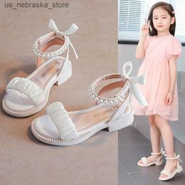 Slipper Kids Sandals Girls Gladiator Shoes Summer Pearl Childrens Princess Sandal Youth Toddler Foothold Pink White Black 26-35 c42I# Q240409