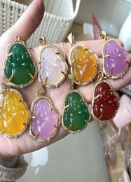 Jewellery ins Factory whole natural S925 silver Maitreya agate ladies cz pink jade buddha pendant necklace8988969