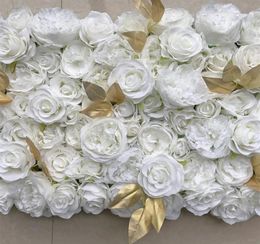 White Gold 3D Flower Wall Panel Flower Runner Wedding Artificial Silk Rose Peony Wedding Backdrop Decoration 24pcslot TONGFENG2771912936