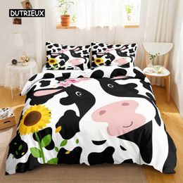 Bedding sets Cow print down duvet cover animal cow graffiti cartoon painting farm husband sunflower polyester bedding double large size J240507