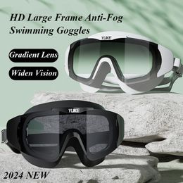 Fashion Swimming Goggles Large Frame Gradient Lens Anti fog HD Waterproof Adult Professional Silicone Swimming Glasses 240425