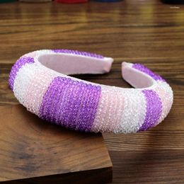 Hair Clips Handmade Big Padded Headbands Luxury Full AB Purple Crystal Beaded Hairbands For Women Ornaments