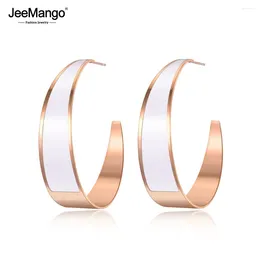 Stud Earrings JeeMango Trendy Stainless Steel Geometric Semicircle Jewellery White/Black Glazed For Women JE19118