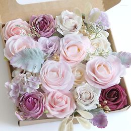Decorative Flowers Yan Artificial Combo Box Set For DIY Wedding Bridal Bouquets Fake Rose Leaf With Stems Floral Arrangement Home Decor