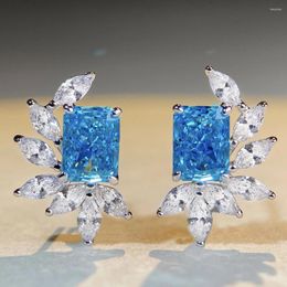 Stud Earrings WPB S925 Sterling Silver Women Rectangular Petal Female Bright Zircon Luxury Jewellery Girl's Holiday Gift Party