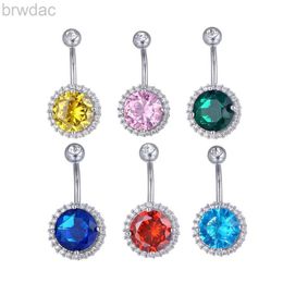 Navel Rings Girl Classic Blue Pink Red Green Zircon Round Navel Rings For Women Silver Colour Bikini Belly Button BoDY Piercings Jewellery d240509