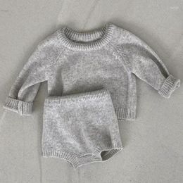 Clothing Sets 3536C Pre-sale Baby Set Knitted Sweater Suit 2024 Autumn Solid Color Boy Two Piece Short