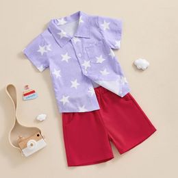 Clothing Sets Baby Boy 4th Of July Outfits Short Sleeve Star Print Button Down Shirt Shorts Set Toddler Clothes