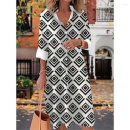 Casual Dresses 2024 Summer Fashion Vector Print Everyday Women's Suit Collar Long Sleeve Dress Loose S-5XL