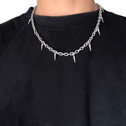 Chains Stainless Steel Chains Rivet Choker Necklace for Men Hiphop Punk Neck Jewellery Short Collar Chain With Pendant Gothic Accessories d240509