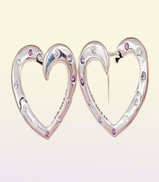 Studs Bright Hearts Hoop Earrings Royal Purple & Lilac Crystals & Clear Cz Authentic 925 Sterling Silver Fits European Andy Jewel 297231NRPMX8670420