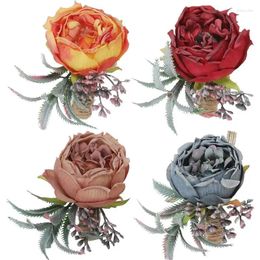 Decorative Flowers Cloth Napkin Rings 4pcs Flower Handmade Holder Elegant Imitation Rose For Christmas Table Decor