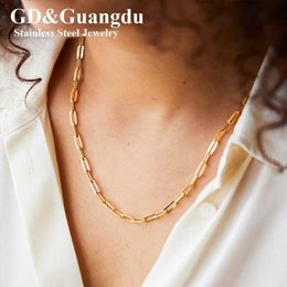 Chains 14K Gold Plated 316 Stainless Steel Cuban Paperclip Link Chain Choker Necklace Jewellery for Teen Women and Men Perfect Ideal Gift d240509