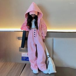 Clothing Sets Children's And Girls' Set Spring 2024 Korean Edition Fashion Hooded Sweater Two Piece Fashionable