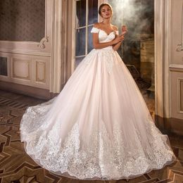 Elegant A-line Wedding Dresses 2024 Off Shoulder Sleeves Lace Appliques Sweep Train Bridal Gown Vestido De Noiva Curto Robe Mariee