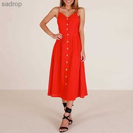 Basic Casual Dresses Womens casual summer pendant print collar sleeveless Midi dress sexy mid length Vesido Beach Feminino red party dress XW