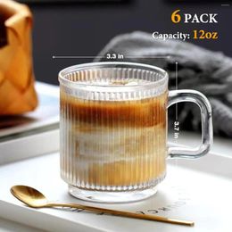 Wine Glasses Set Of 6 Premium With Handles 12 Oz Classic Vertical Stripe Coffee Mug For And Cold Drinks/Coffee Clear Tea