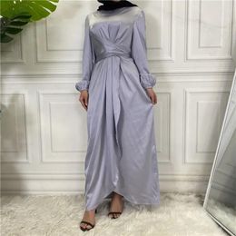 Ethnic Clothing Islam Dress Fashion Lace-up Dubai Abayas For Women Solid Ruffled Edge Long-sleeved Casual Kaftan Femme Muselmane Women's