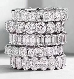 Luxury Vintage Fashion Jewellery Real 925 Sterling Silver Princess White Topaz CZ Diamond Eternity Women Wedding Engagement Band Rin1565976