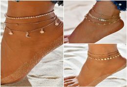 Bohemian Crystal Anklet Set Beads Moon Star Gold Handmade Multilayer Ankle Bracelet for Women Party Summer Beach Foot Jewellery Leg 8801231