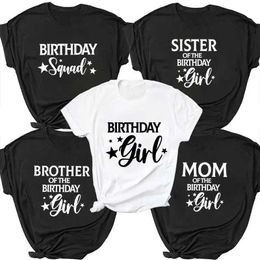 Men's T-Shirts Girls Birthday Squad Party T-shirt Family Mom Dad Brother Sister of The Birthday Squad Tshirt Tops O Neck Short Slve Ts T240506