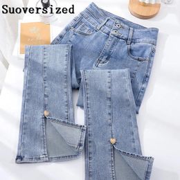 Women's Jeans Womens Split Ankle Length Flare Spring Skinny High Waist Straight Denim Pants Korean Fashion Slim Casual Vaqueros