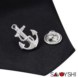 SAVOYSHI Novelty Silver Anchor Shape Men Lapel Pin Brooches Pins Fine Gift for Mens Brooches Collar Party Gift Brand Jewelry8446252