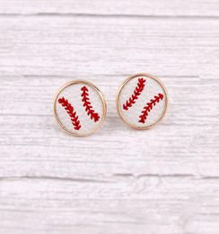 2020 New Arrival Embroidery Baseball Leather Round Stud Earrings For Women Mini Round Leather Sport Ear Stud Jewellery Whole8867262